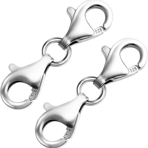 Double Lobster Claw Clasps 925 Sterling Silver Necklace Extender, Double End Des - Picture 1 of 6